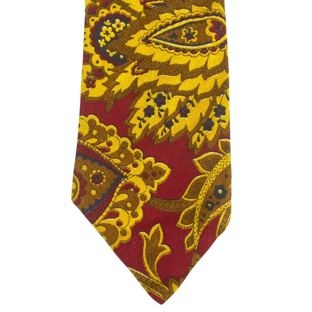 VTG Tie Mens Red Gold Floral Paisley Hopsack Weave Retro Unbranded 58x3.75